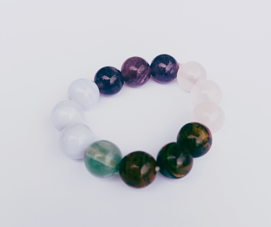 AAA+ Wristband for Stubborn Kids Blue Lace Agate-Amethyst-Rose Quartz-Fluorite