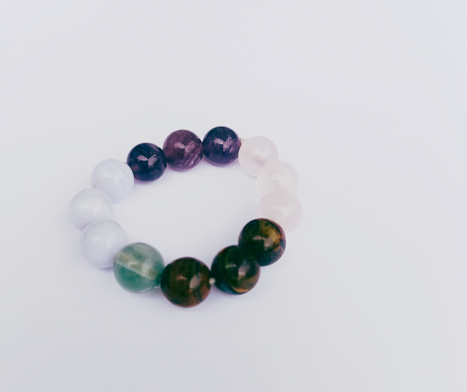 AAA+ Wristband for Stubborn Kids Blue Lace Agate-Amethyst-Rose Quartz-Fluorite