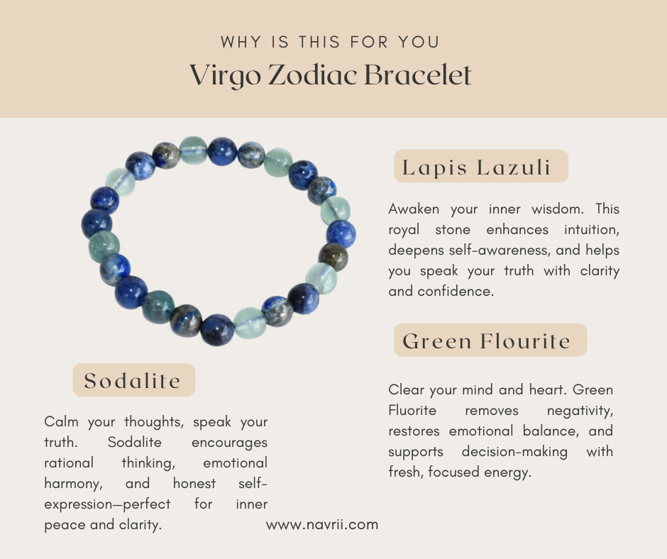 🌿 Virgo Zodiac Gemstones Bracelet – Grounded Wisdom for the Earth Sign Maiden ♍︎