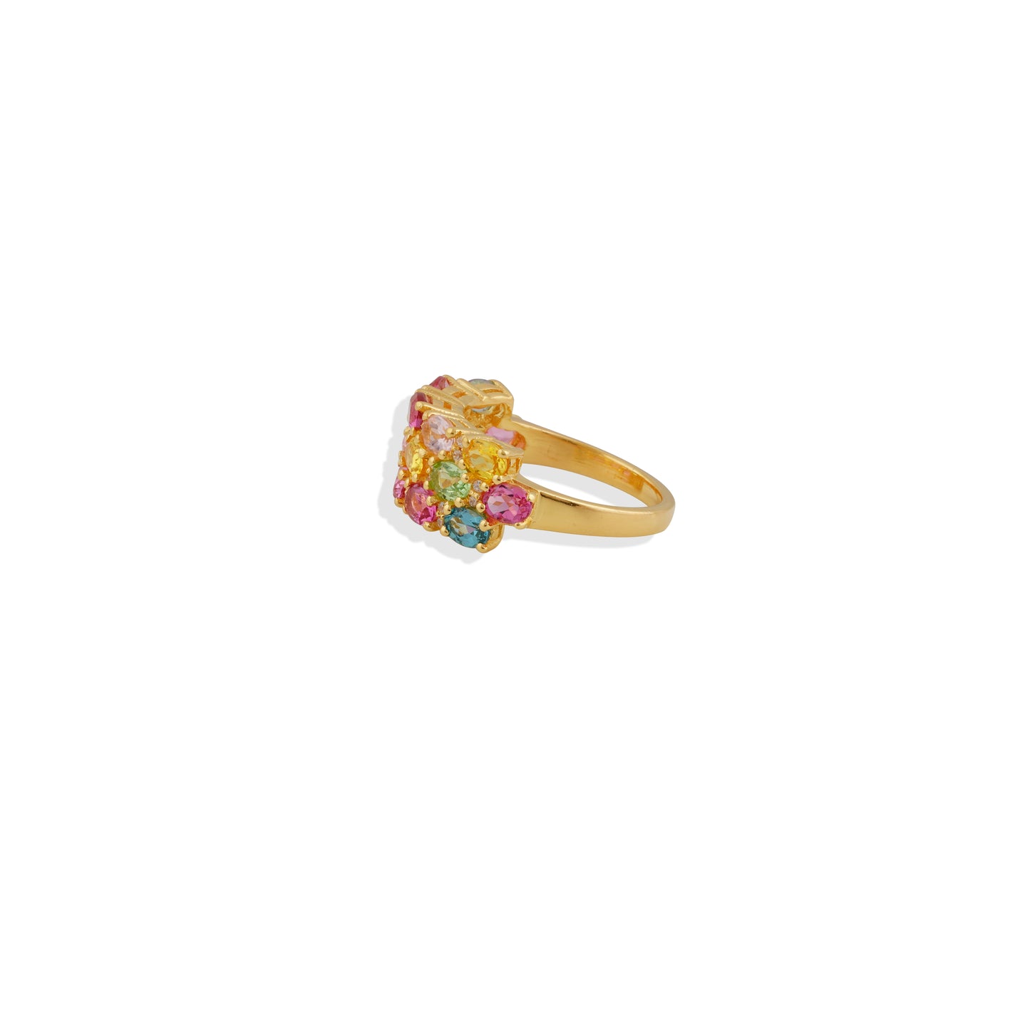 Gold-Plated Multi-Gemstone Wide Band Ring – Colorful Statement Jewelry, Sterling Silver, Trending & Limited Stock!