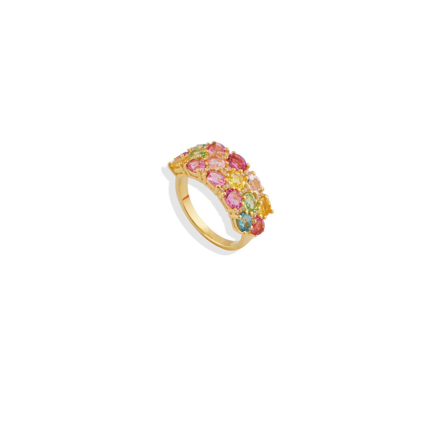 Gold-Plated Multi-Gemstone Wide Band Ring – Colorful Statement Jewelry, Sterling Silver, Trending & Limited Stock!