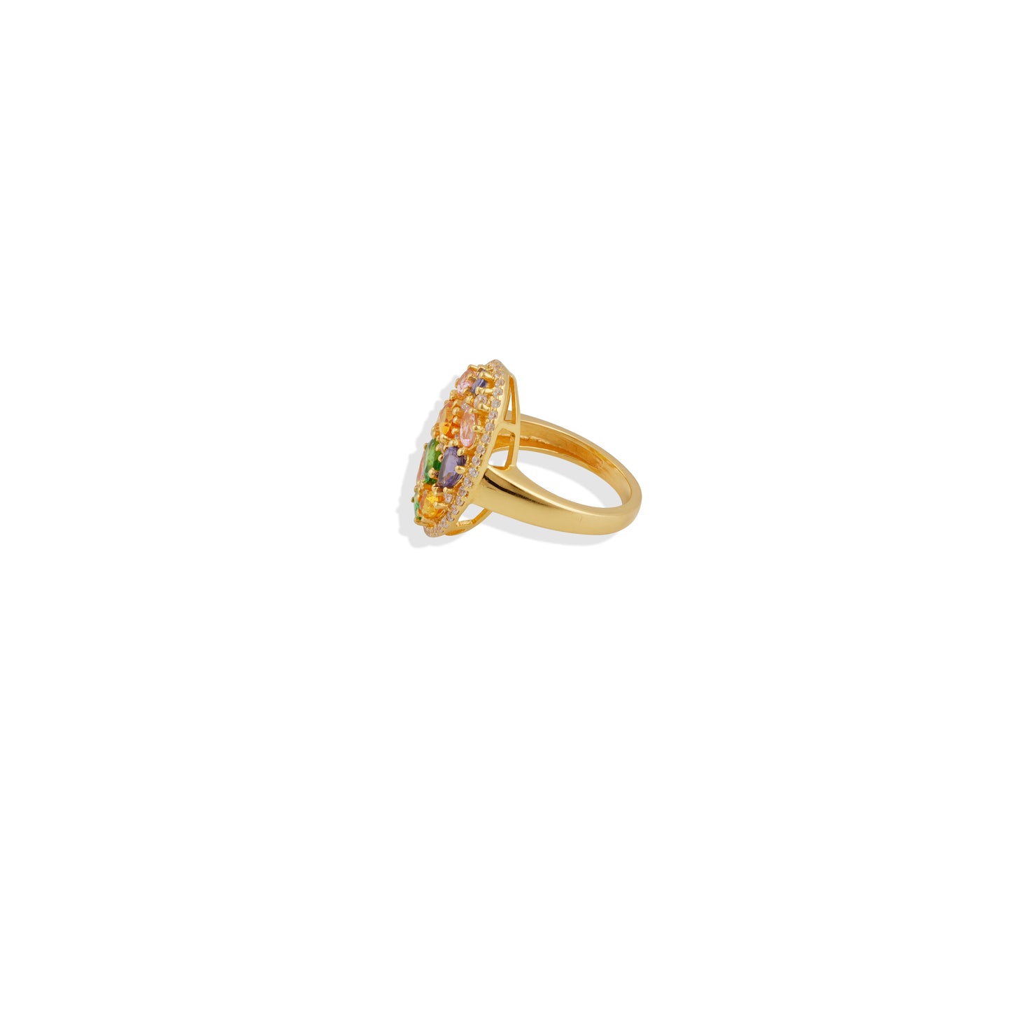 Oval Multi-Gemstone Cocktail Ring – Gold Plated Sterling Silver – Bold Statement Ring – Unique Handmade Jewelry for Women