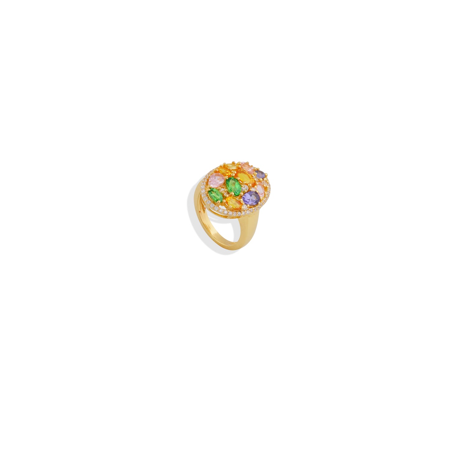 Oval Multi-Gemstone Cocktail Ring – Gold Plated Sterling Silver – Bold Statement Ring – Unique Handmade Jewelry for Women