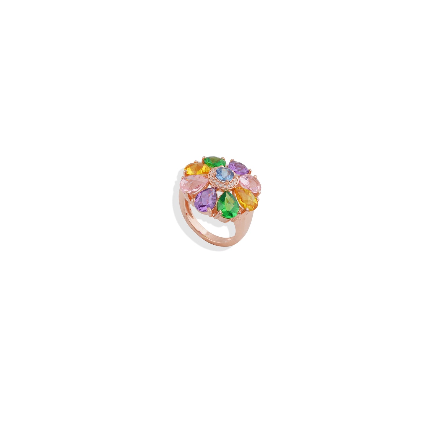 AAA+ Multi Color Gemstones Cocktail Ring In 925 Sterling Silver
