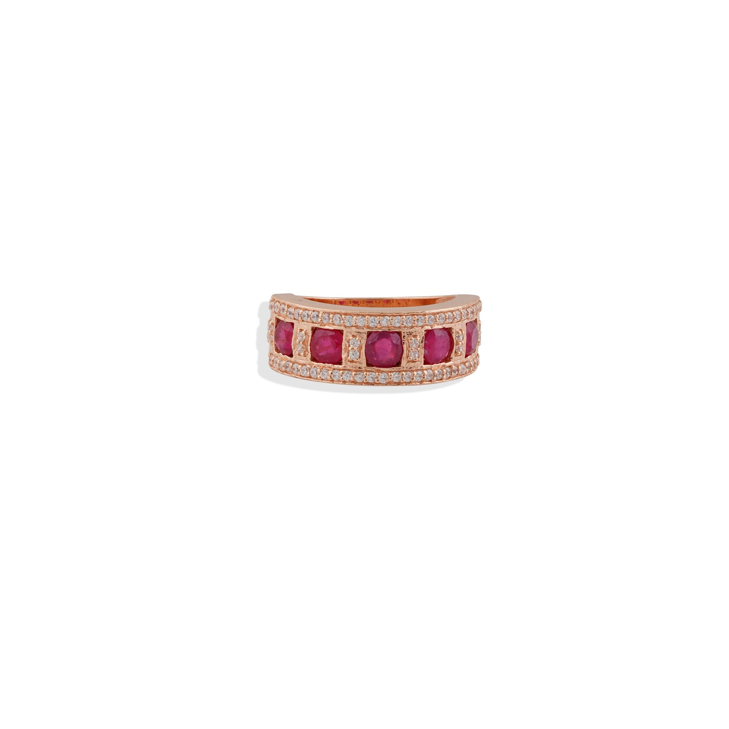 Elegant Ruby Band Ring – 925 Sterling Silver with Rose Gold Finish & CZ Sparkle | Timeless Luxury by Navrii"