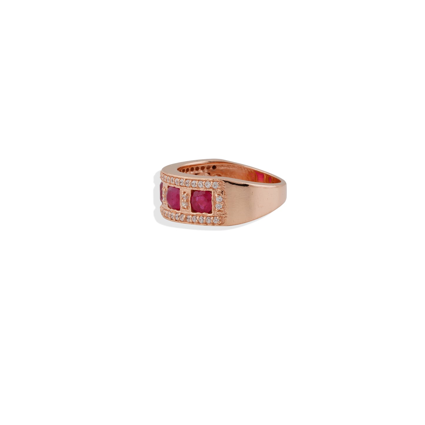 Elegant Ruby Band Ring – 925 Sterling Silver with Rose Gold Finish & CZ Sparkle | Timeless Luxury by Navrii"