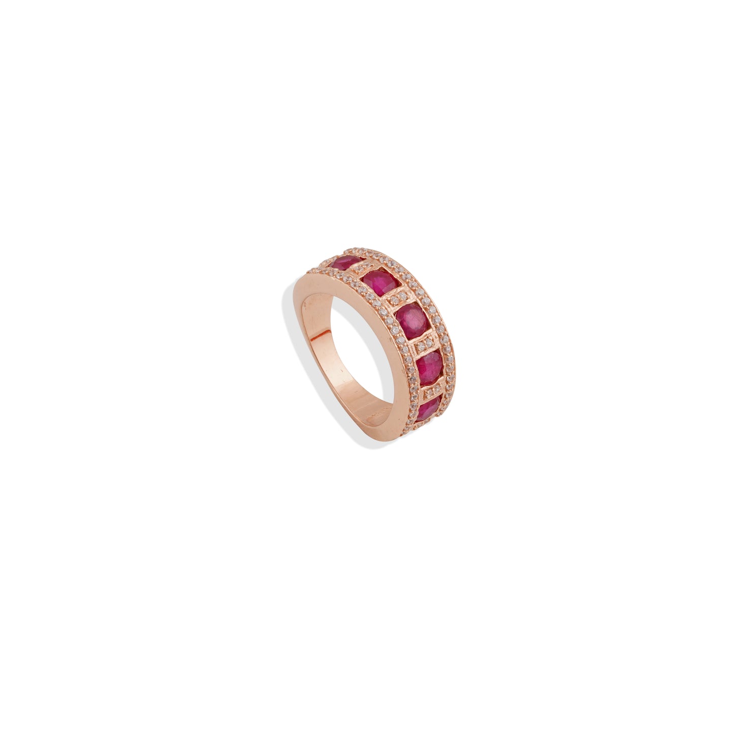 Elegant Ruby Band Ring – 925 Sterling Silver with Rose Gold Finish & CZ Sparkle | Timeless Luxury by Navrii"