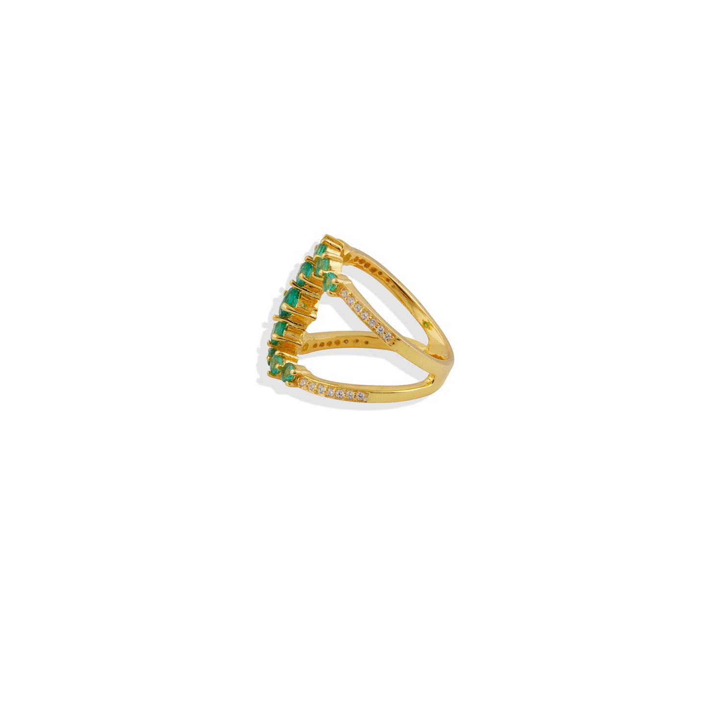 Emerald Open Cage Ring – 18K Gold Plated 925 Sterling Silver | Unique Statement Ring