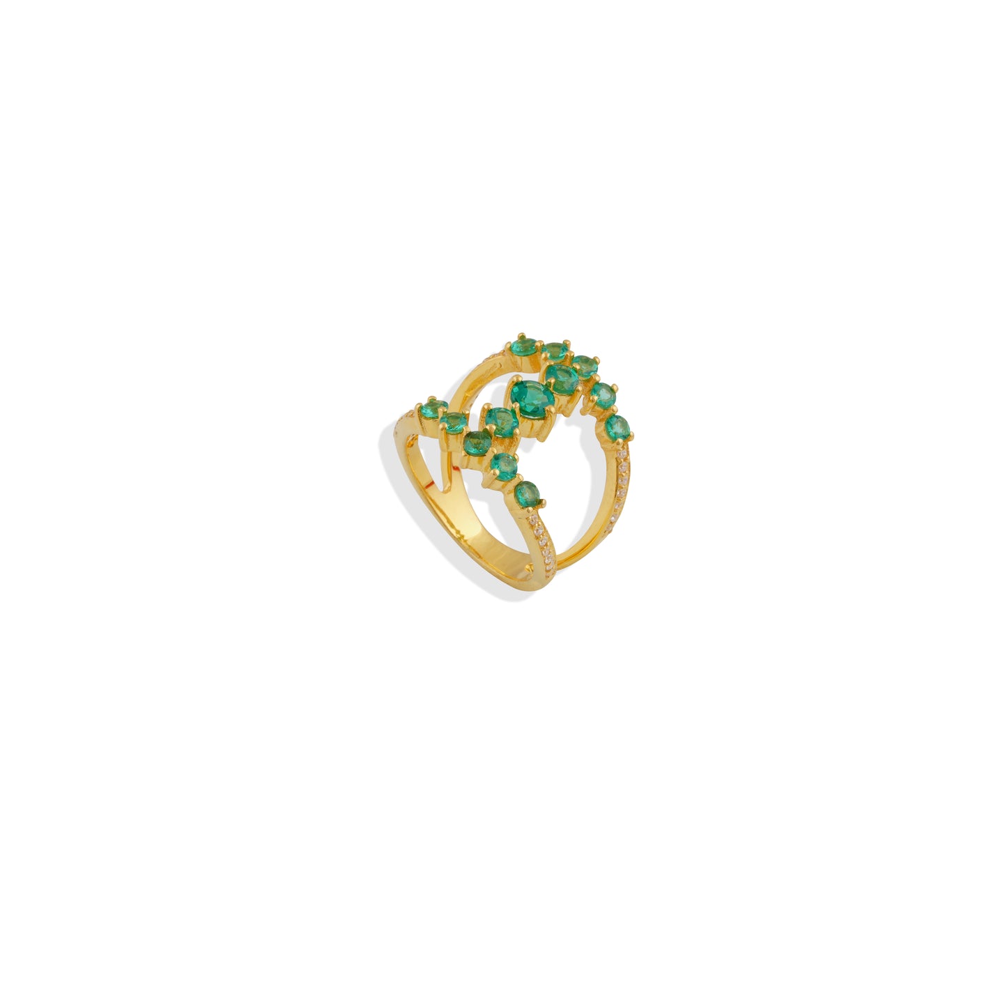 Emerald Open Cage Ring – 18K Gold Plated 925 Sterling Silver | Unique Statement Ring