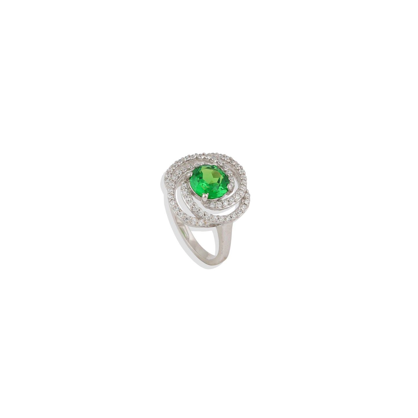 Emerald Halo Swirl Ring – 925 Sterling Silver Statement Ring | Vintage-Inspired Jewelry