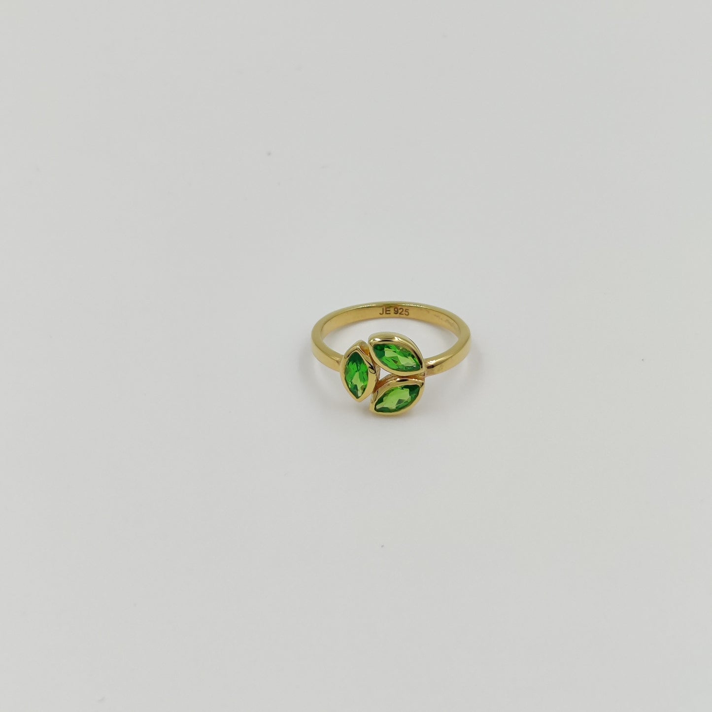Elegant 925 Sterling Silver- Green Peridot Ring Gold Plated Adjustable Statement Ring - Trendy Leaf Design - Limited Stock!