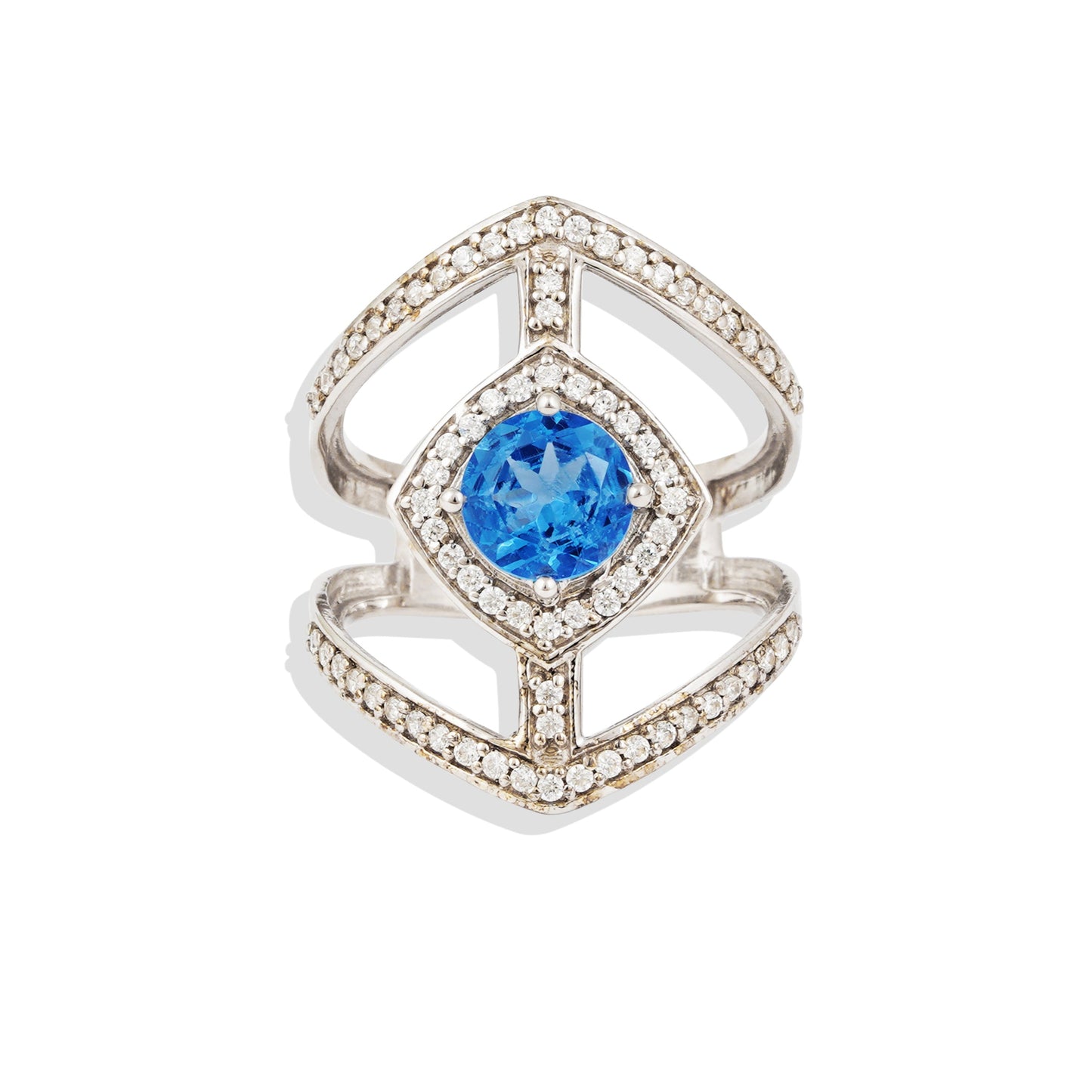 925 Sterling Silver Cocktail Ring with Labmade Blue Sapphire Gemstone