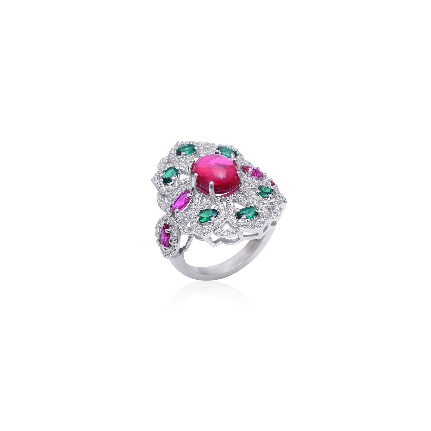 Multicolor Gemstone Cocktail Ring | 925 Sterling Silver Statement Ring | Bold & Elegant Party Jewelry | Unique Gift for Her | Limited Edition