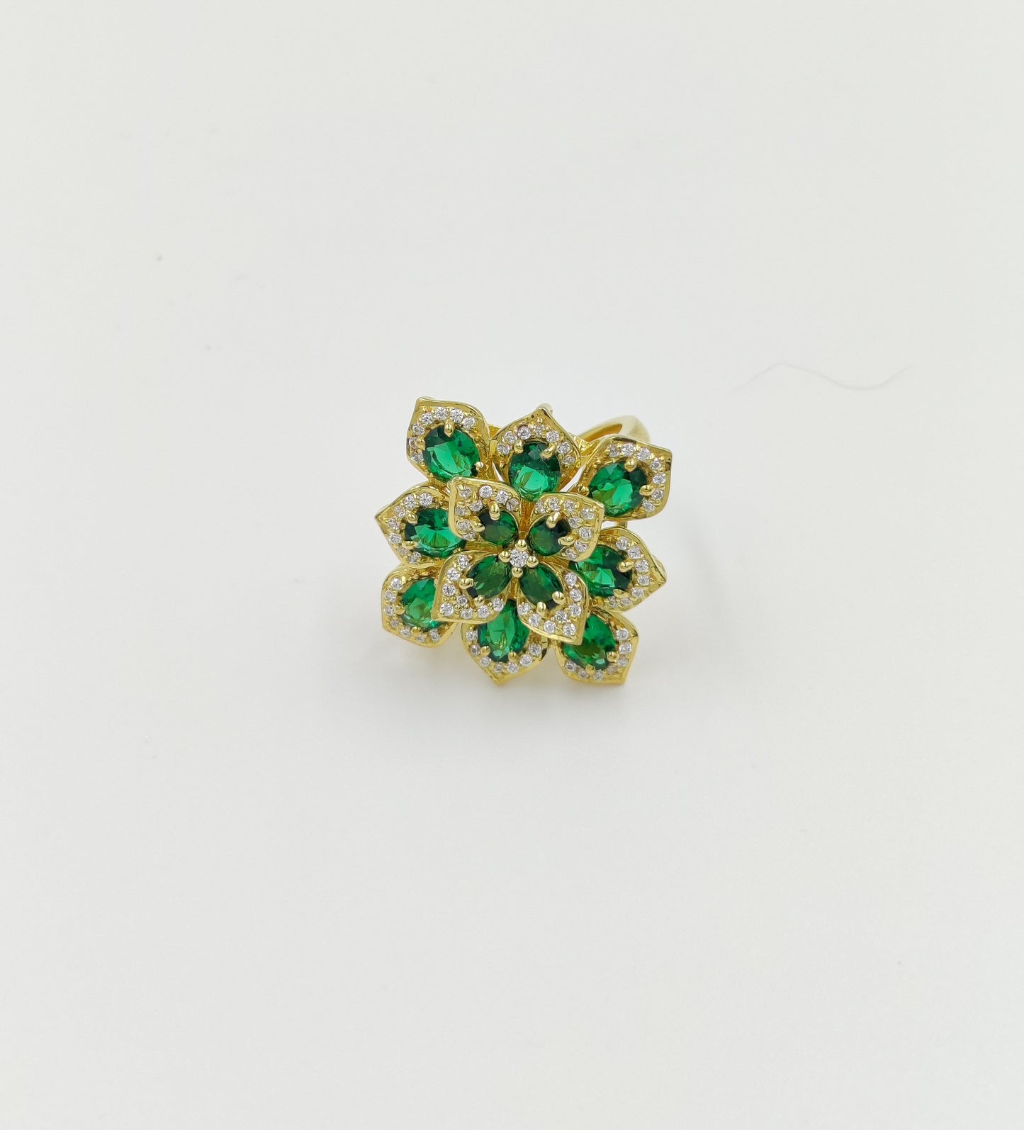 Floral Gemstone Cocktail Ring | Sterling Silver 925 Statement Ring | Blue Sapphire, Green Emerald, Red Ruby | Unique Adjustable Gift for Her