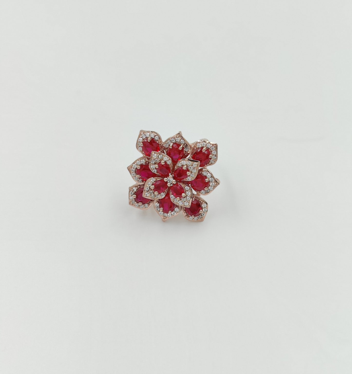 Floral Gemstone Cocktail Ring | Sterling Silver 925 Statement Ring | Blue Sapphire, Green Emerald, Red Ruby | Unique Adjustable Gift for Her