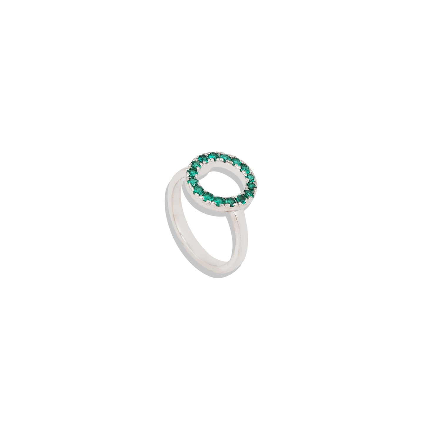 Emerald Open Circle Ring – 925 Sterling Silver Minimalist Ring, Dainty Green Gemstone Ring, Trendy Adjustable Silver Jewelry, Handmade Gift for Her