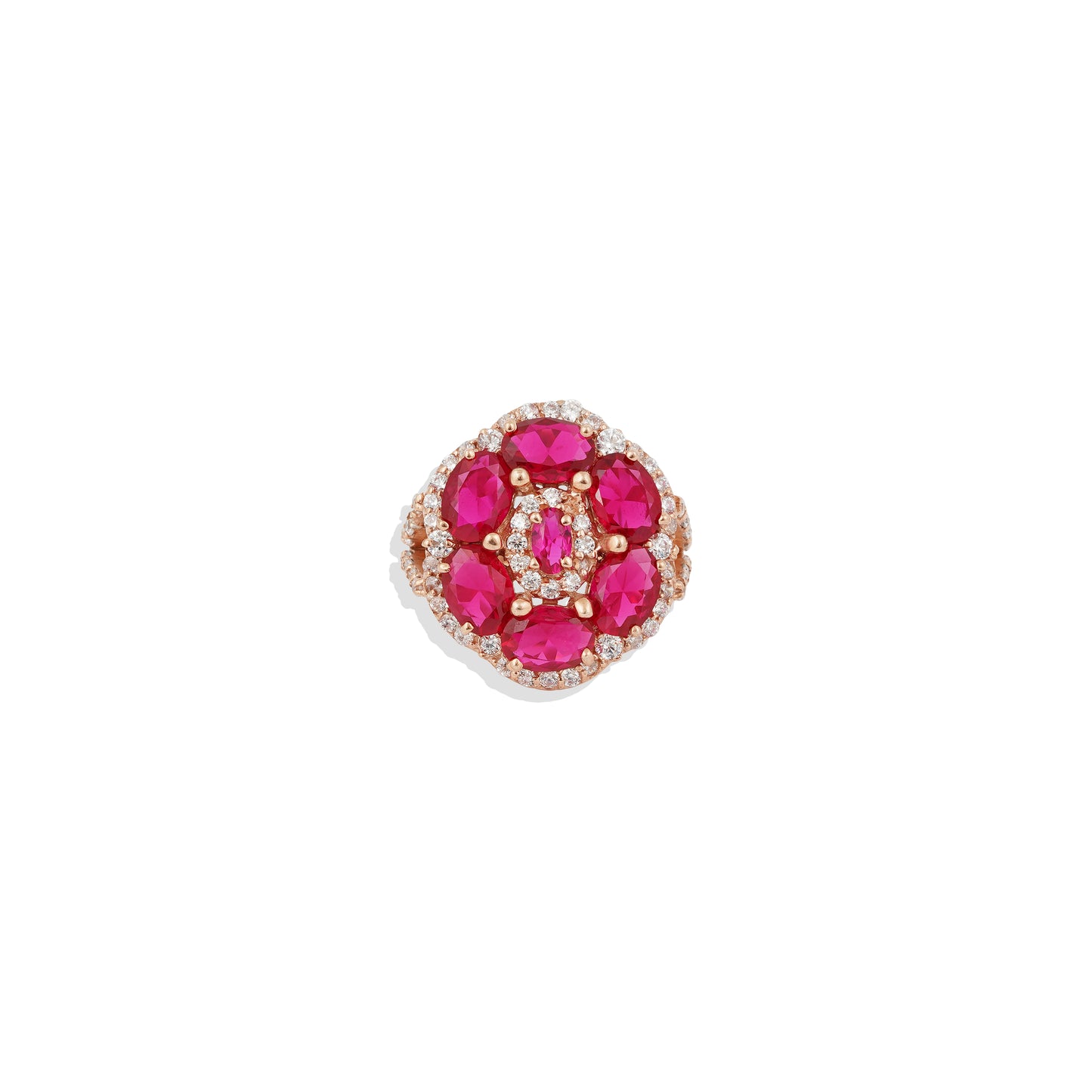 ✨ Radiant Ruby & Diamond Ring – Rose Gold 925 Sterling Silver Vintage-Inspired Cocktail Ring – Limited Edition Glamorous Jewelry