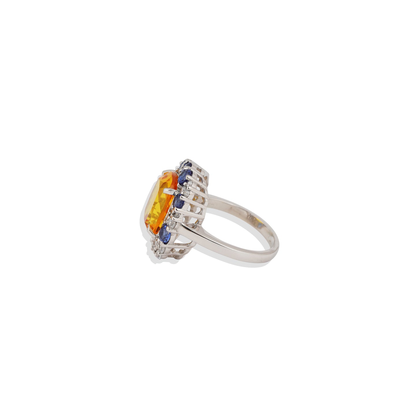 Luxury Square Yellow Sapphire Statement Ring | Sterling Silver Citrine Cocktail Ring | Vintage-Inspired Sapphire Halo Ring – Limited Stock!