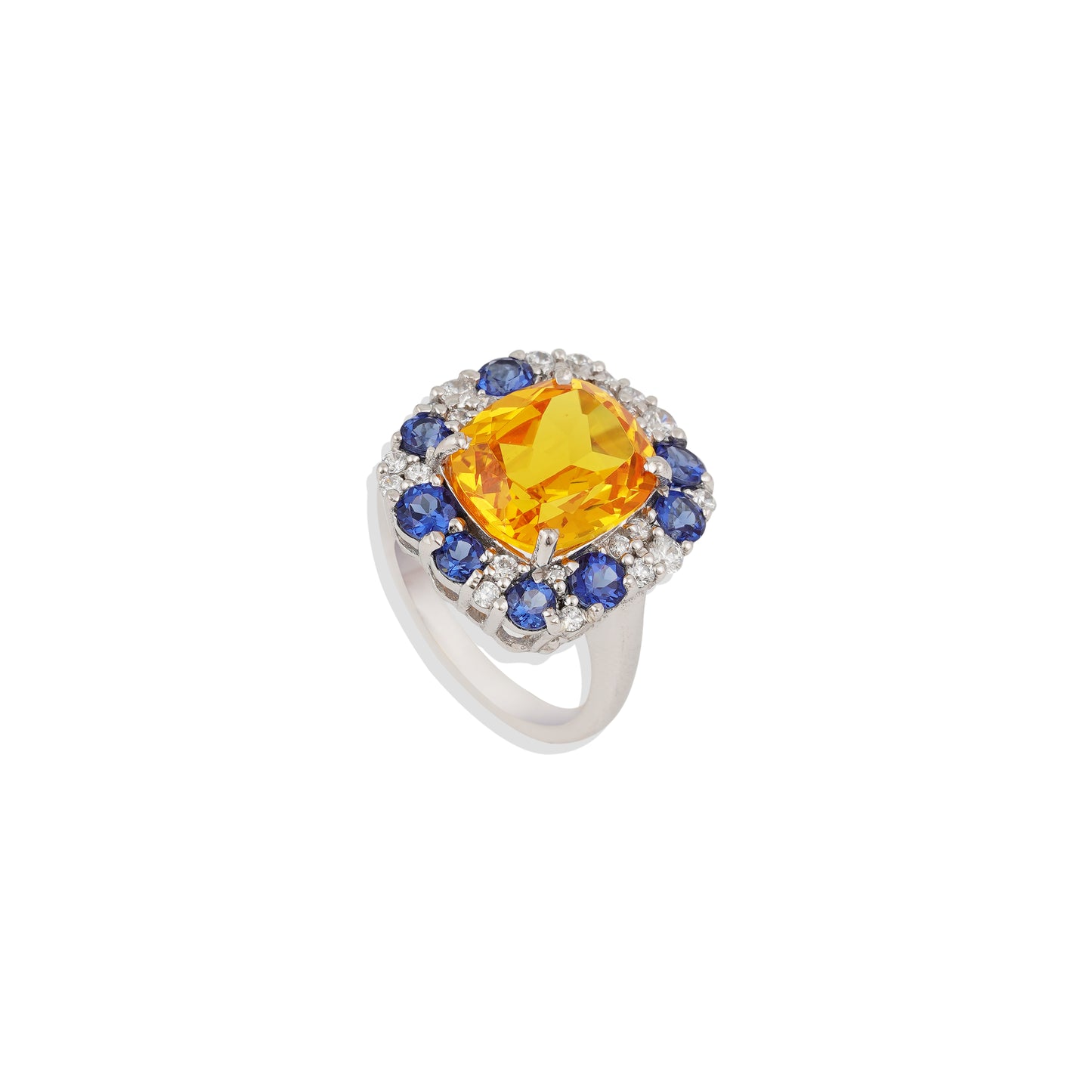 Luxury Square Yellow Sapphire Statement Ring | Sterling Silver Citrine Cocktail Ring | Vintage-Inspired Sapphire Halo Ring – Limited Stock!