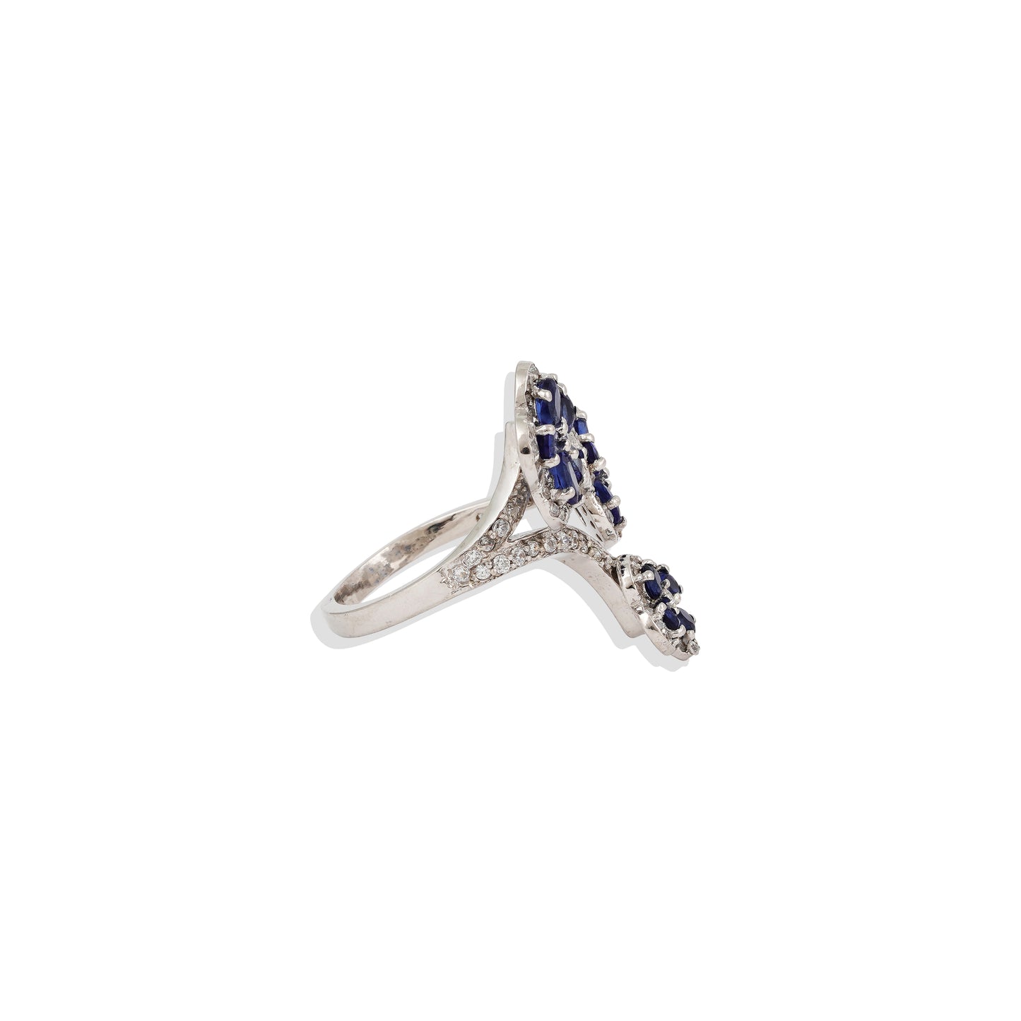 Elegant Flower-Shaped Adjustable Ring | Sterling Silver Floral Statement Ring | Lab-Created Diamond & Sapphire/Emerald Ring – Limited Stock!