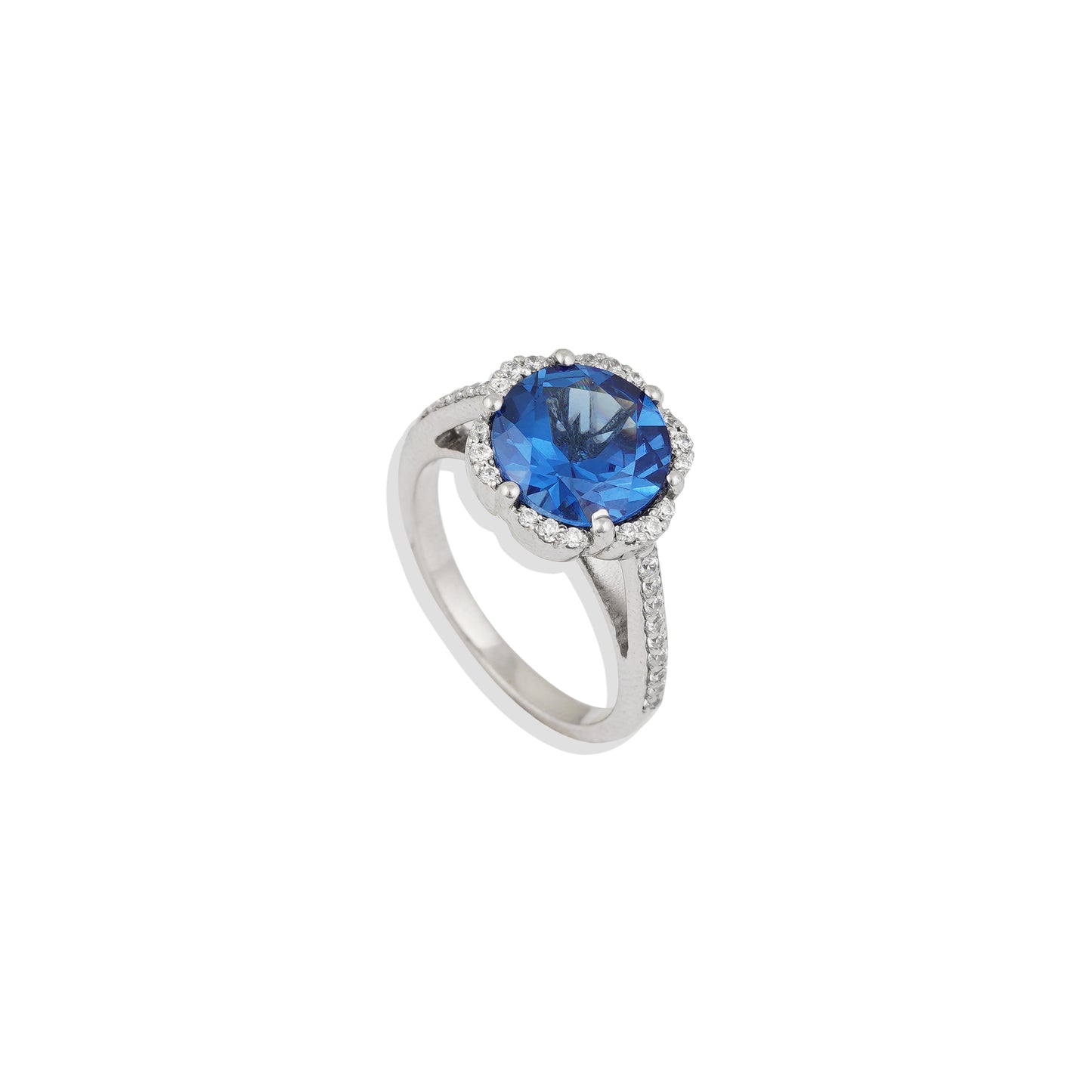Elegant Round-Cut Blue Sapphire Halo Engagement Ring – 925 Sterling Silver with Lab Diamond Accents – Timeless & Unique Gift