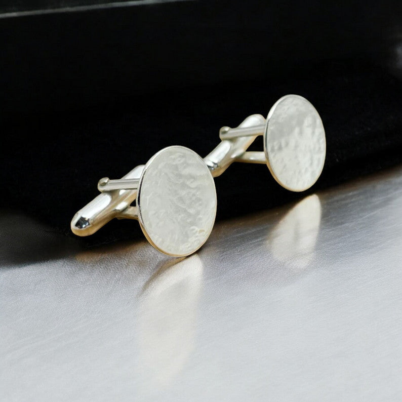 925 Silver Hammered Round Cufflinks – Understated Luxury with a Modern Edge