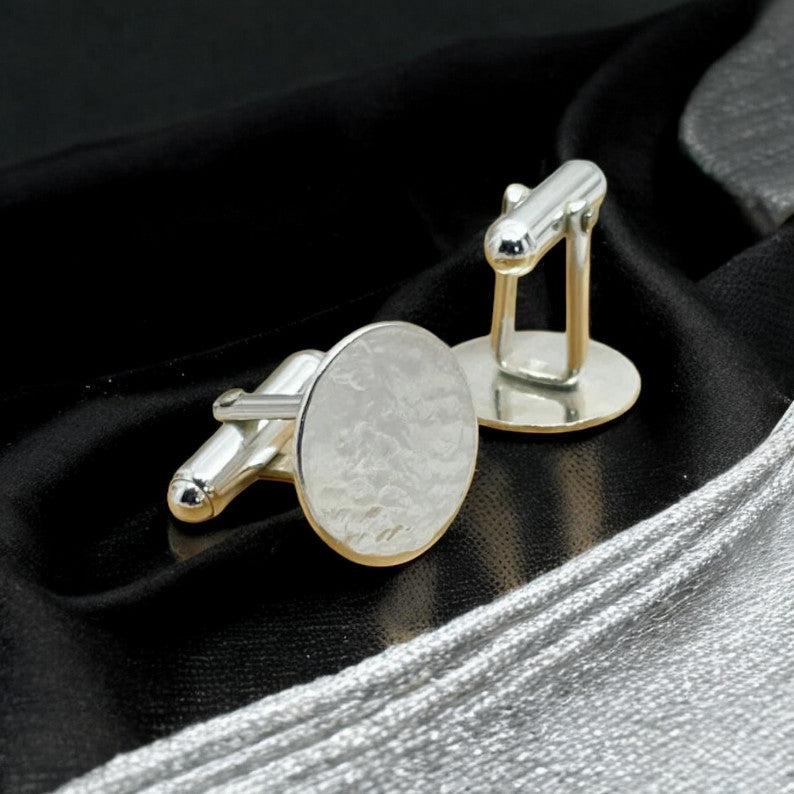 925 Silver Hammered Round Cufflinks – Understated Luxury with a Modern Edge