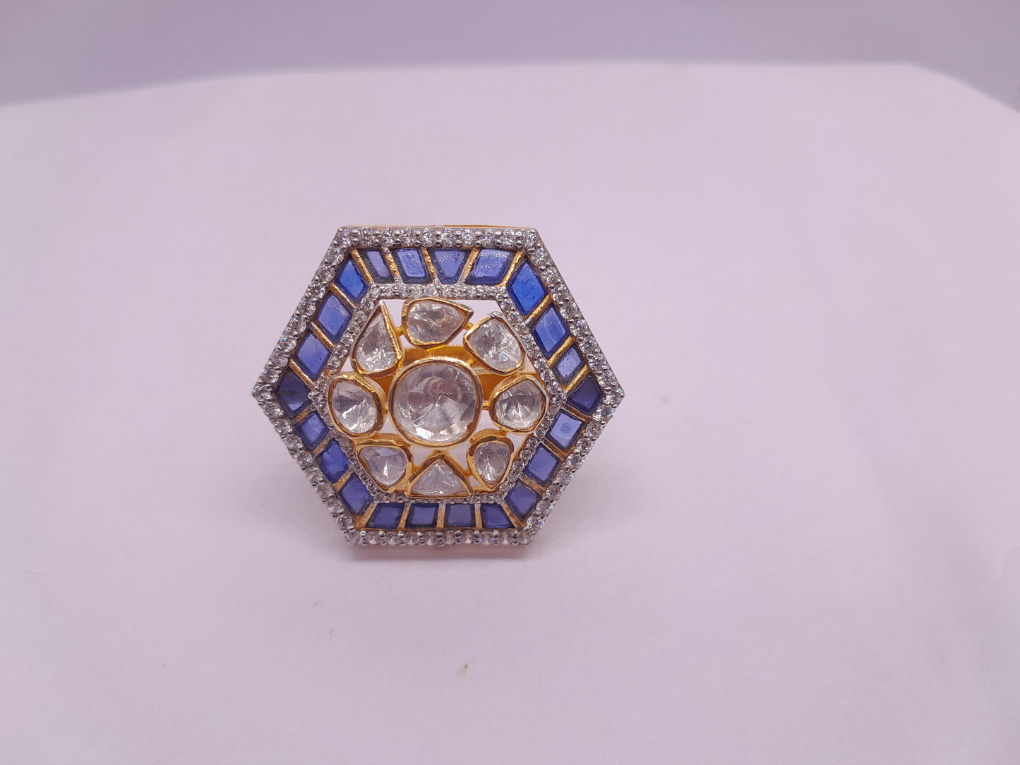 Silver Moissanite Polki Ring, Royal charm Indian Wedding Jewellery, Statement Ring