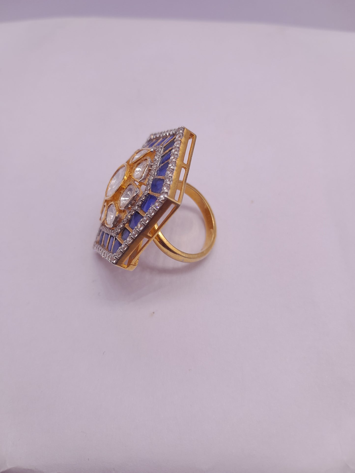 Silver Moissanite Polki Ring, Royal charm Indian Wedding Jewellery, Statement Ring