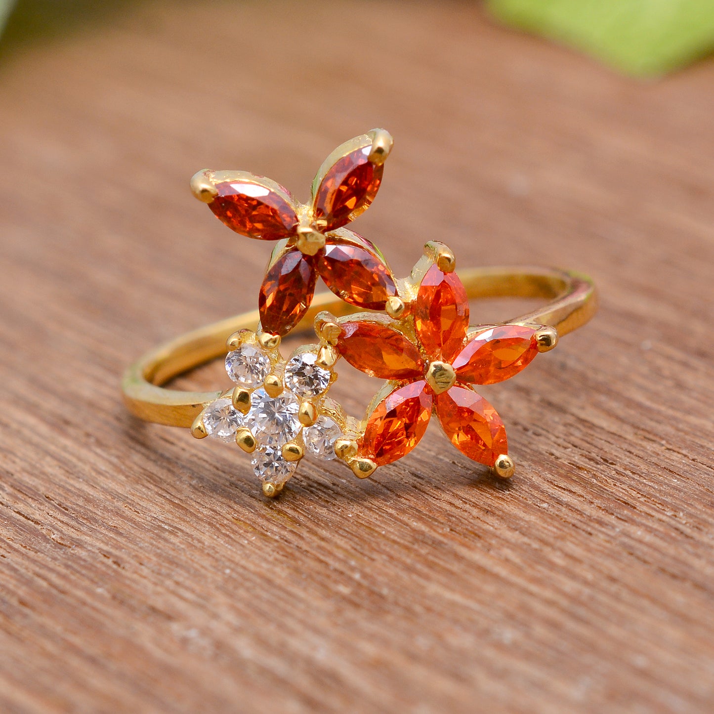 AAA+ Quality Floral Ring Lab made gemstones in Genuine stamped 925 Sterling Silver