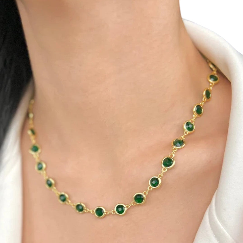 Round Lab made Emerald choker necklace ,statement necklace for women