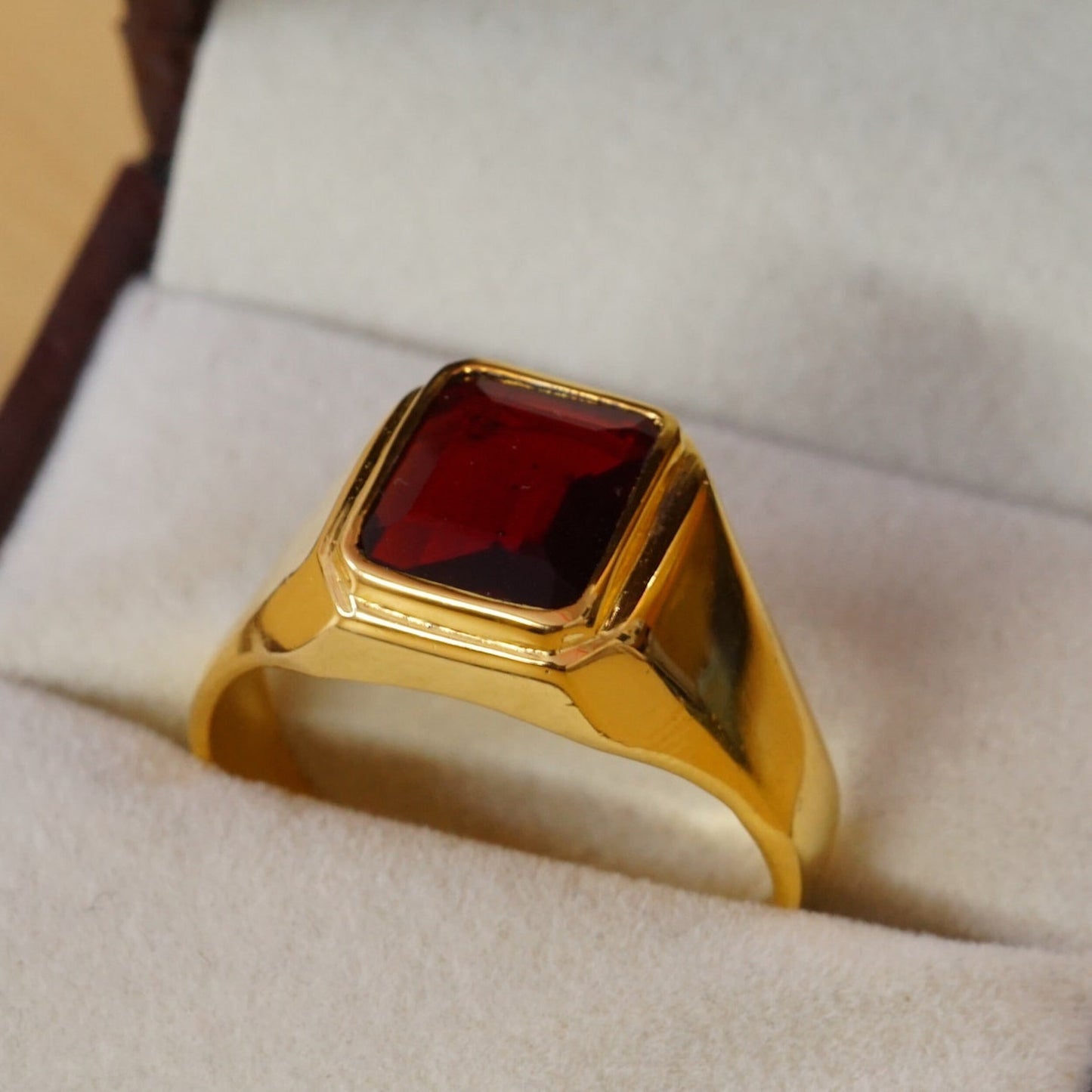 Garnet Men Vintage Silver Statement Ring