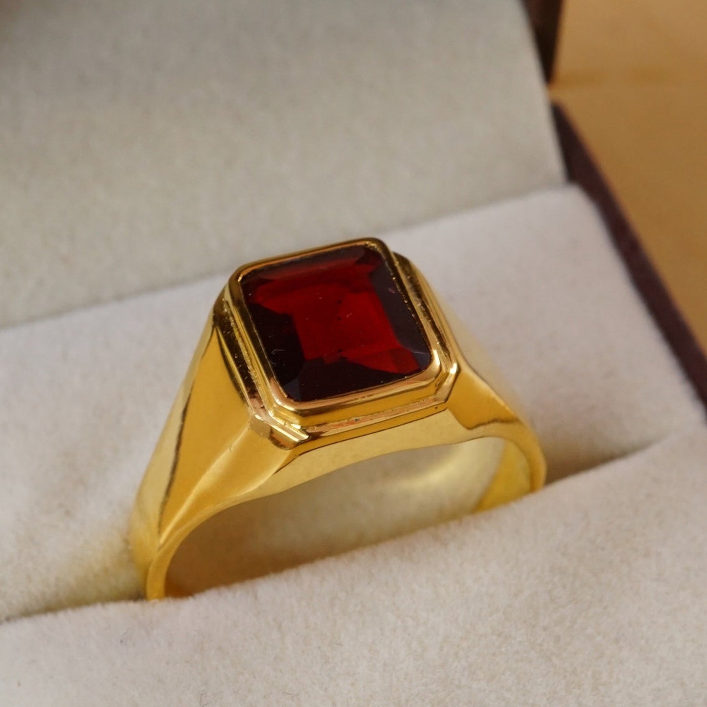 Garnet Men Vintage Silver Statement Ring