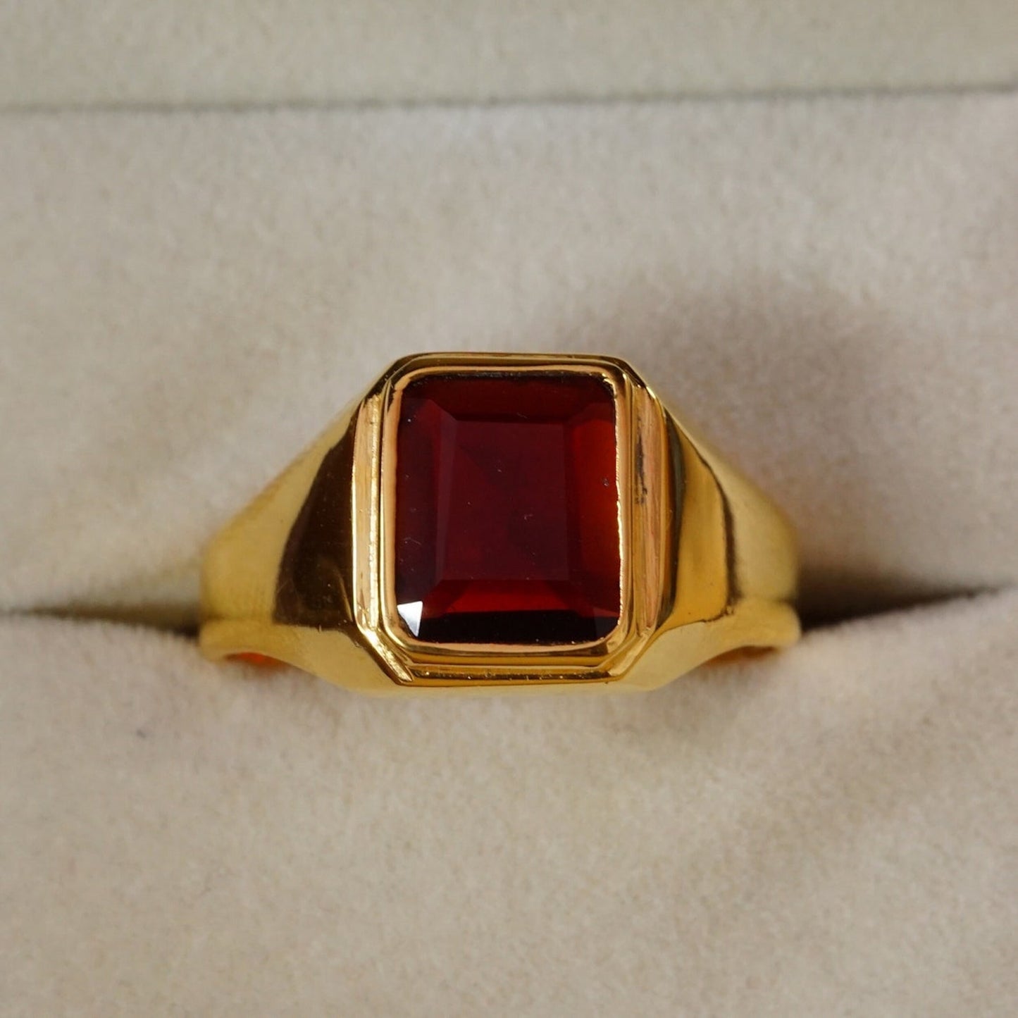 Garnet Men Vintage Silver Statement Ring