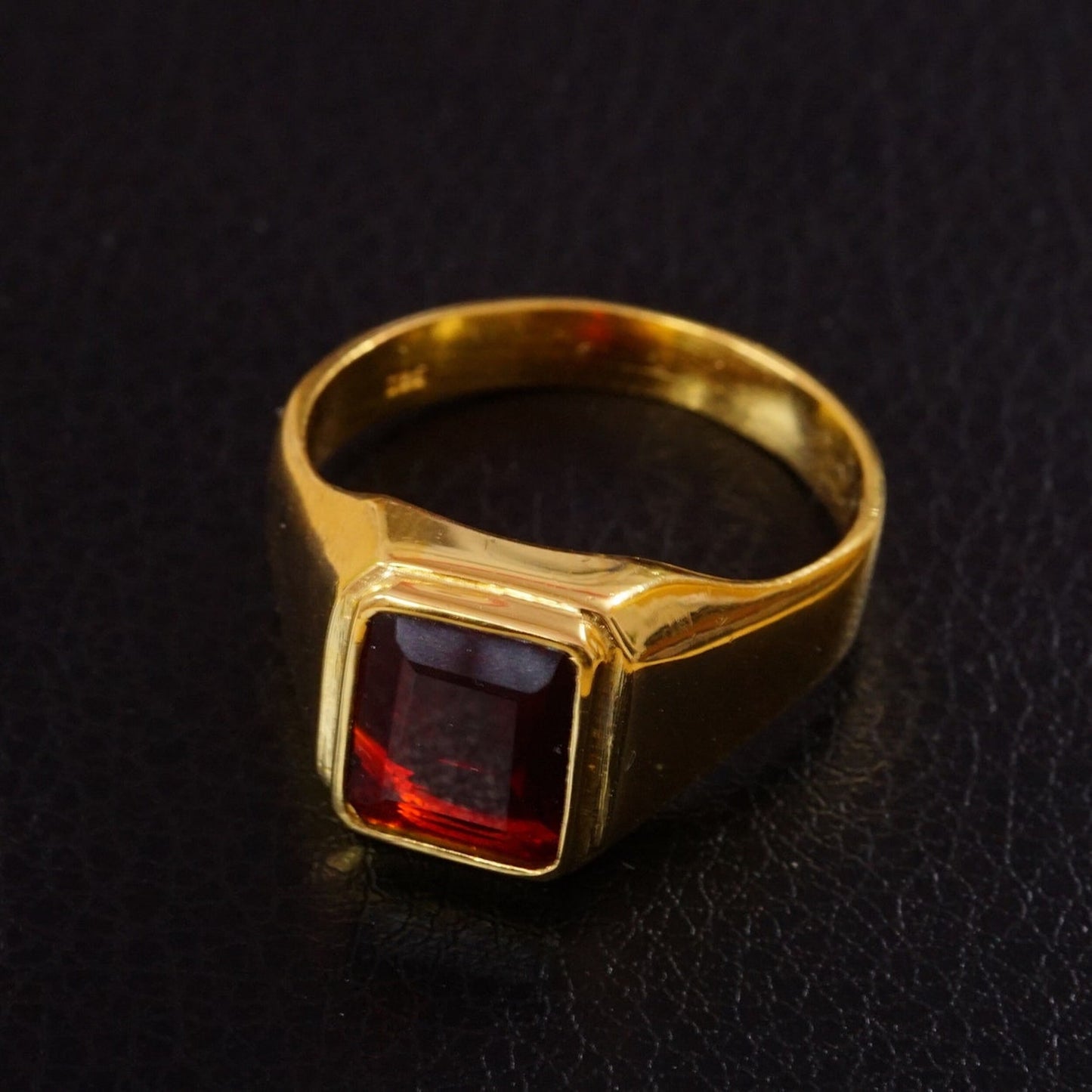 Garnet Men Vintage Silver Statement Ring