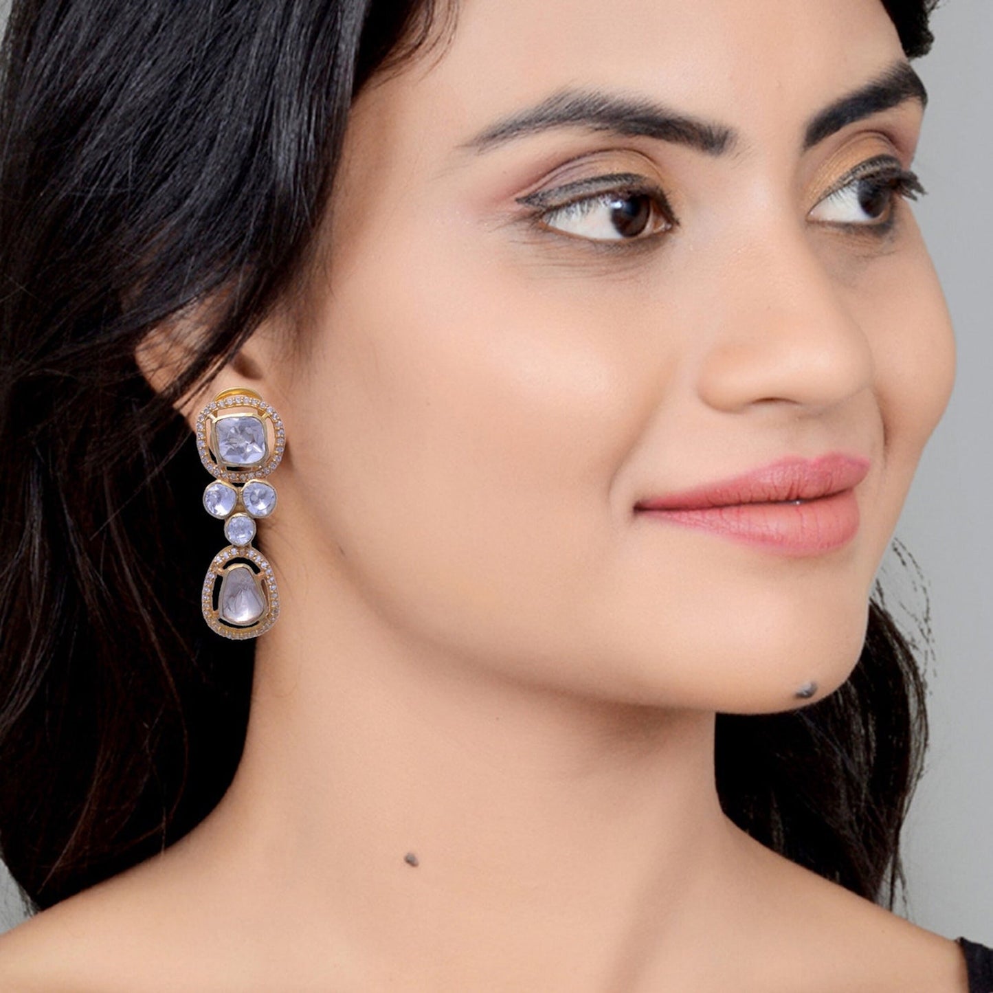 Bollywood Earrings, Indian Jewelry, Dangle Drop Earrings, 14K Gold Finish 925 Sterling Silver, Moissanite Earrings, Wedding Gift,