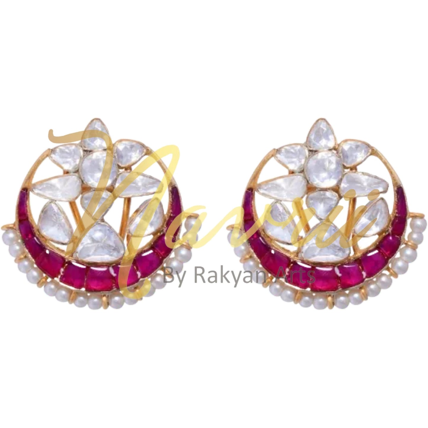 925 Sterling Silver Wedding Earrings, Chand Bali Earrings, Ruby Stud Earring, Natural White Moissanite Studs, Handmade Polki Diamond Earring
