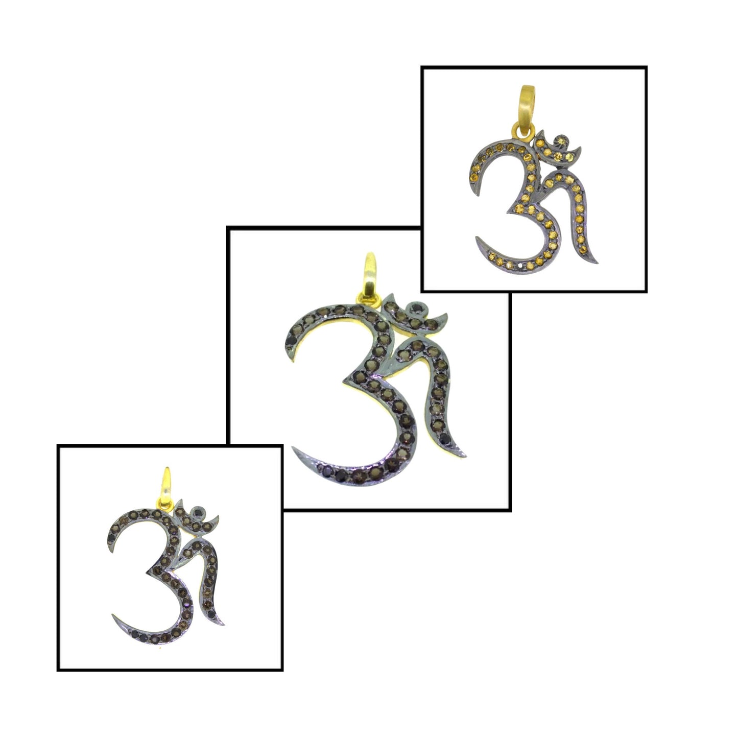 Natural Smokey Quartz Om Pendant, Citrine & Black onyx Om Pendant