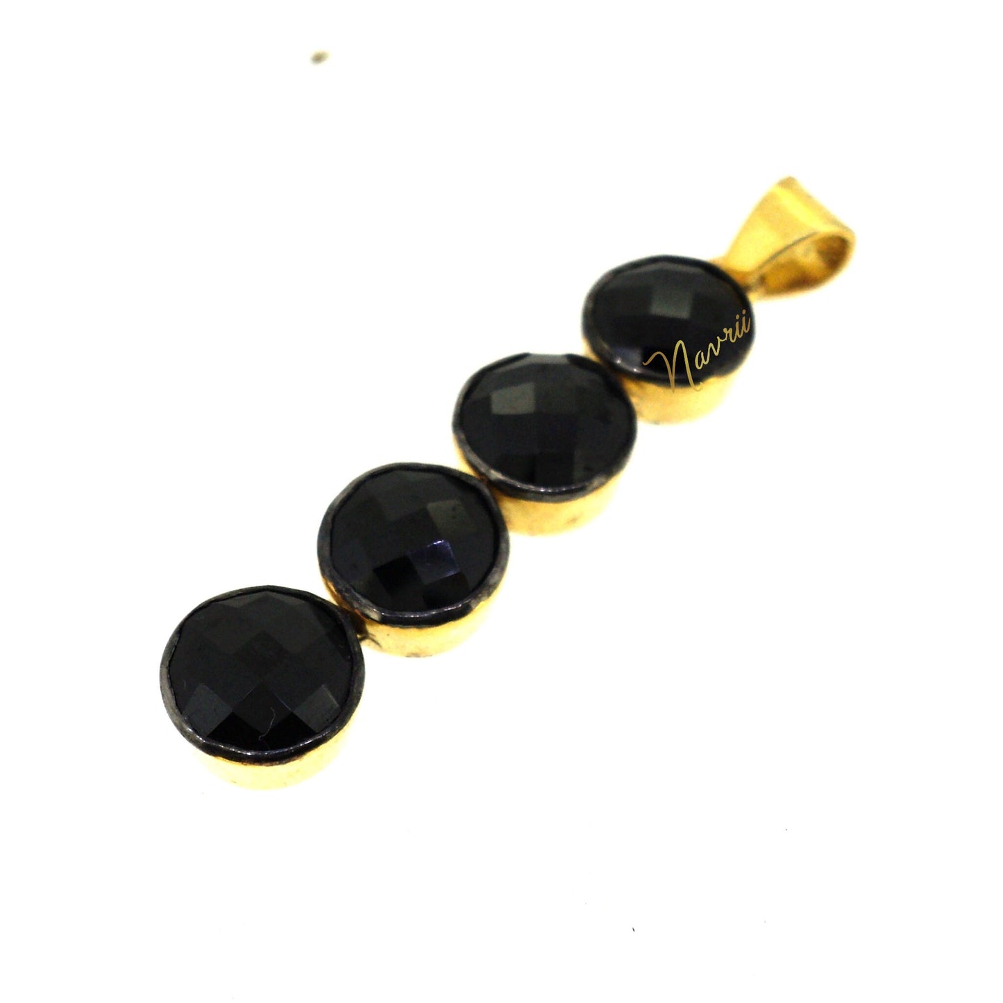 Dainty Pendant - Natural Black Onyx , Green Amethyst & Smokey Quartz