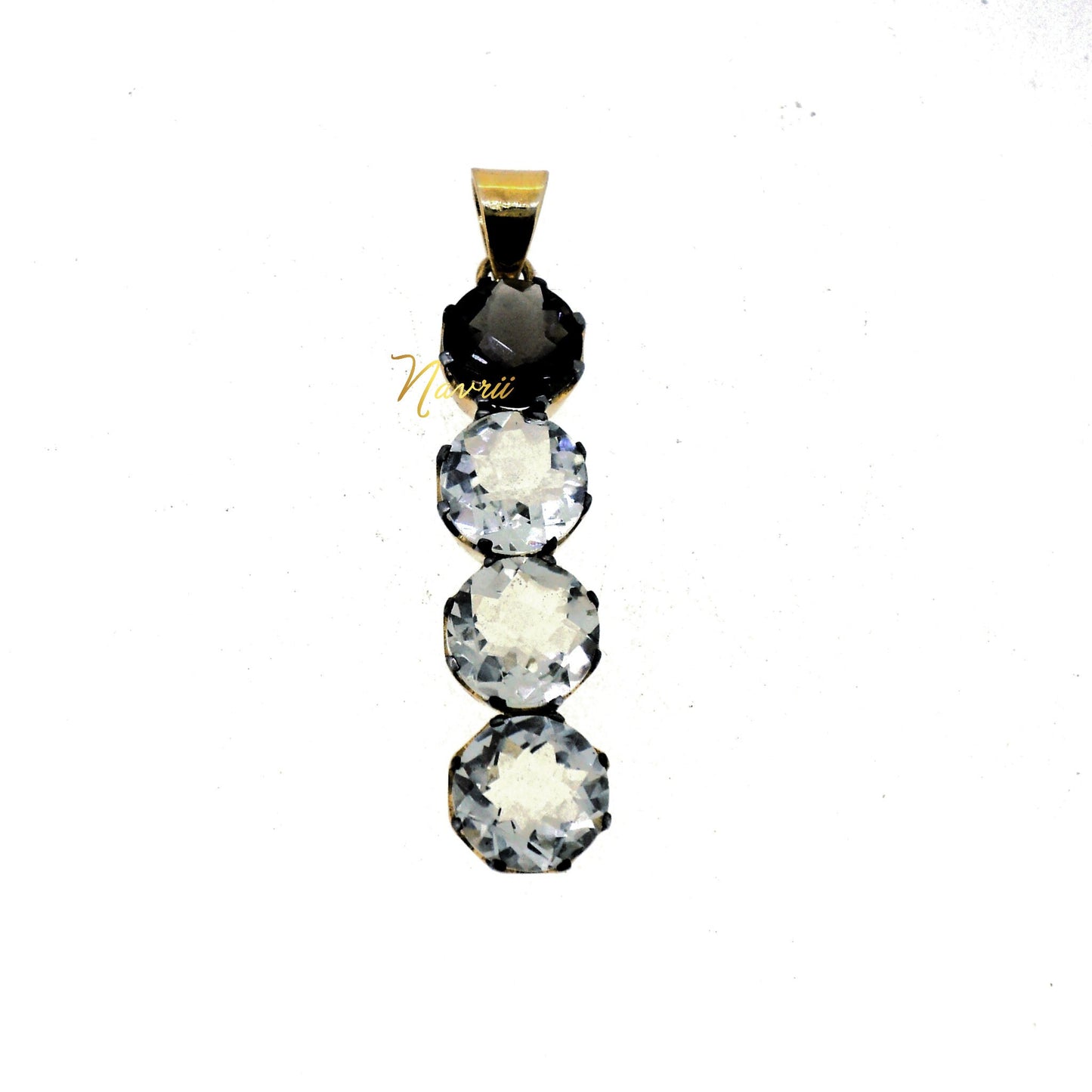Dainty Pendant - Natural Black Onyx , Green Amethyst & Smokey Quartz