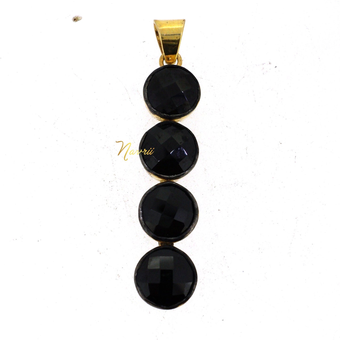 Dainty Pendant - Natural Black Onyx , Green Amethyst & Smokey Quartz