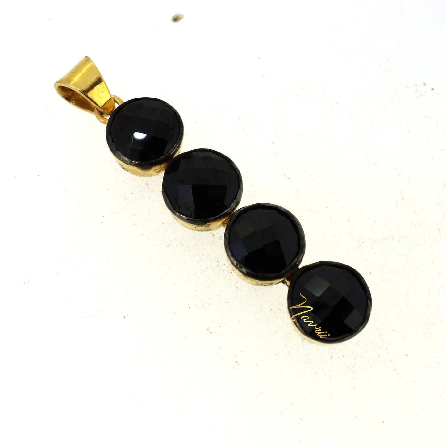Dainty Pendant - Natural Black Onyx , Green Amethyst & Smokey Quartz