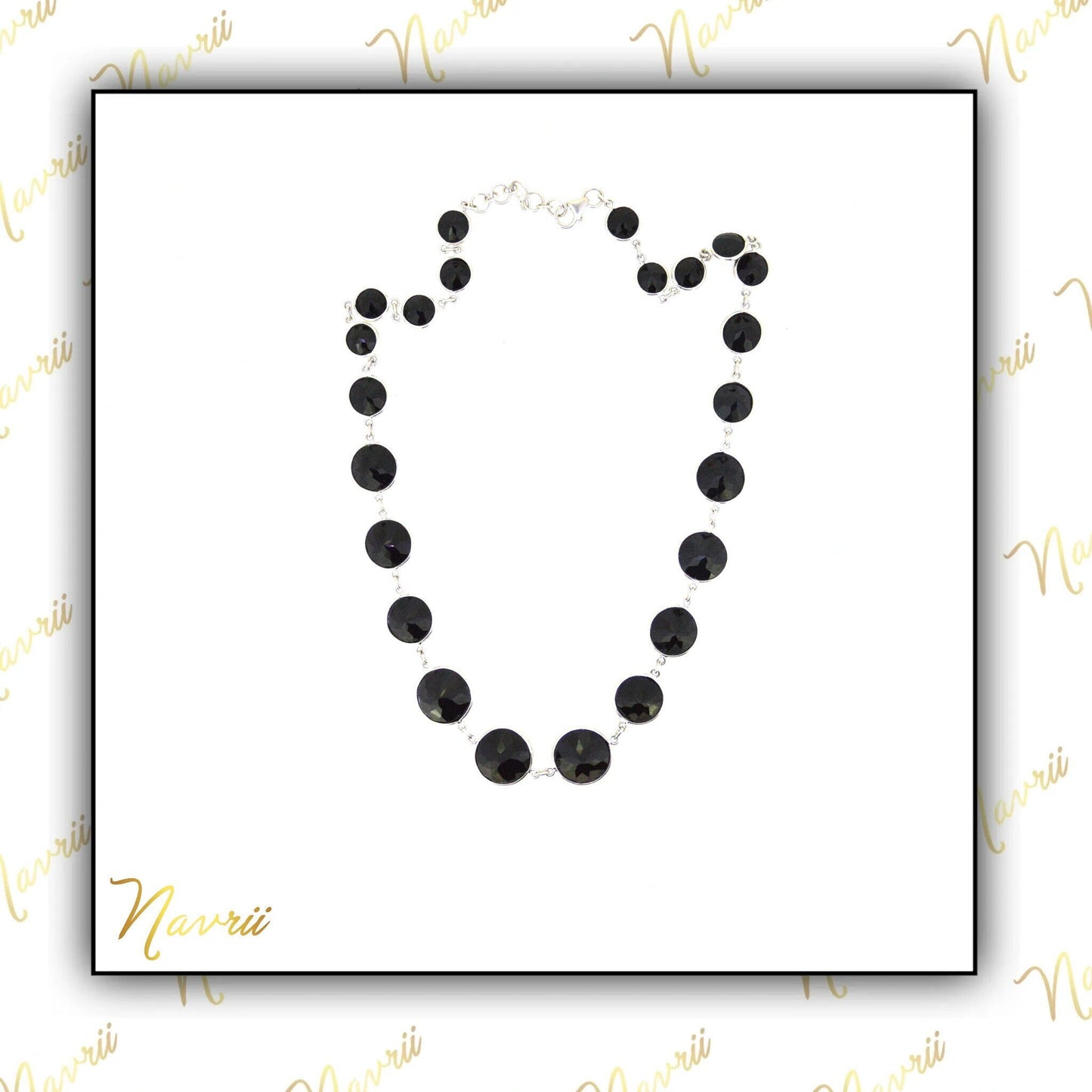 925 Sterling Silver Natural Black Onyx Tennis Necklace