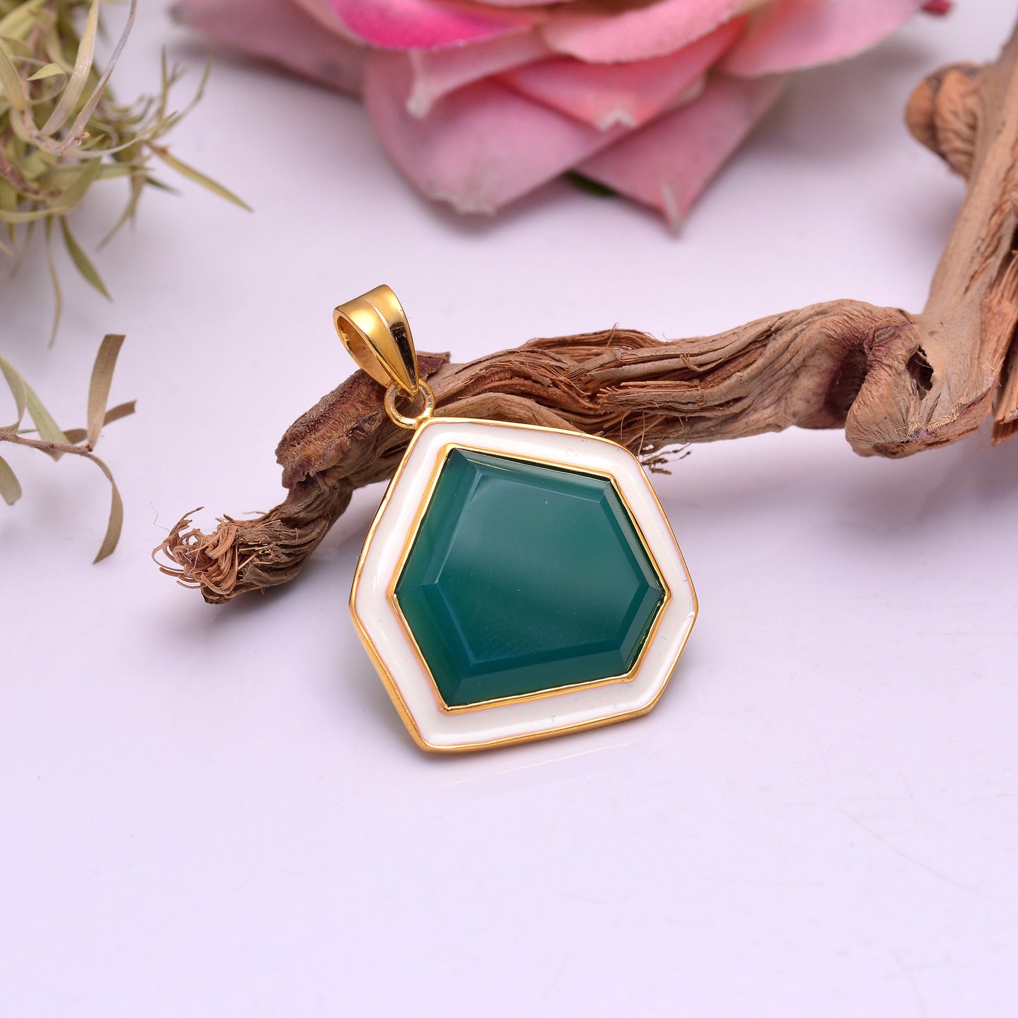 Natural Onyx Enamel Pendant