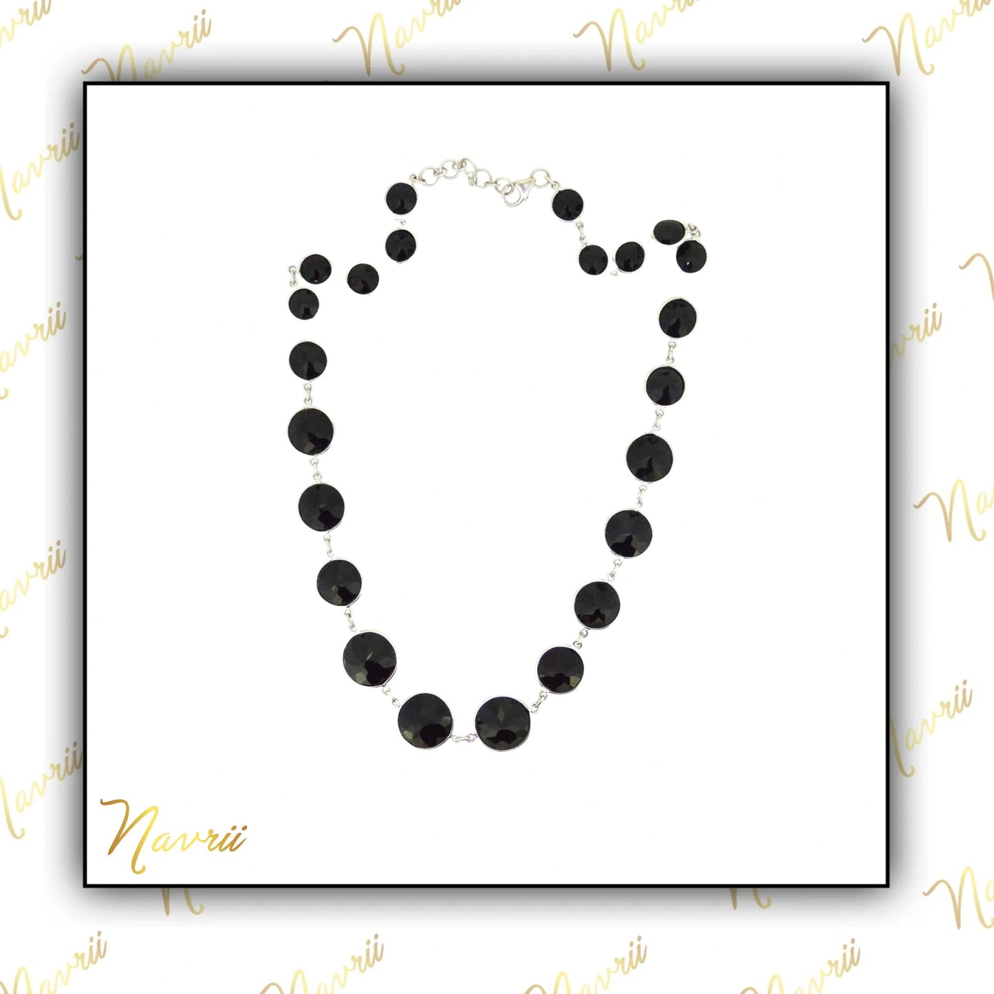 925 Sterling Silver Natural Black Onyx Tennis Necklace