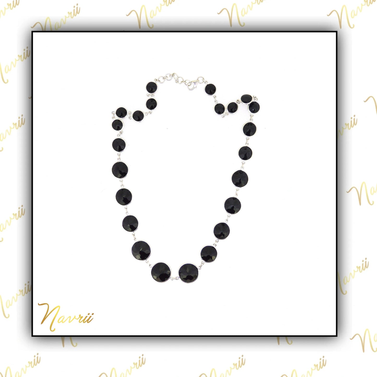 925 Sterling Silver Natural Black Onyx Tennis Necklace
