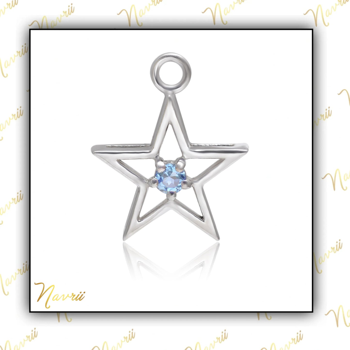 Silver Natural Blue Topz Pendant, Sterling Silver Star Shape Pendant, Tiny Charm Star Pendant, Star Blue Topz Pendant, Silver Topz Jewelry