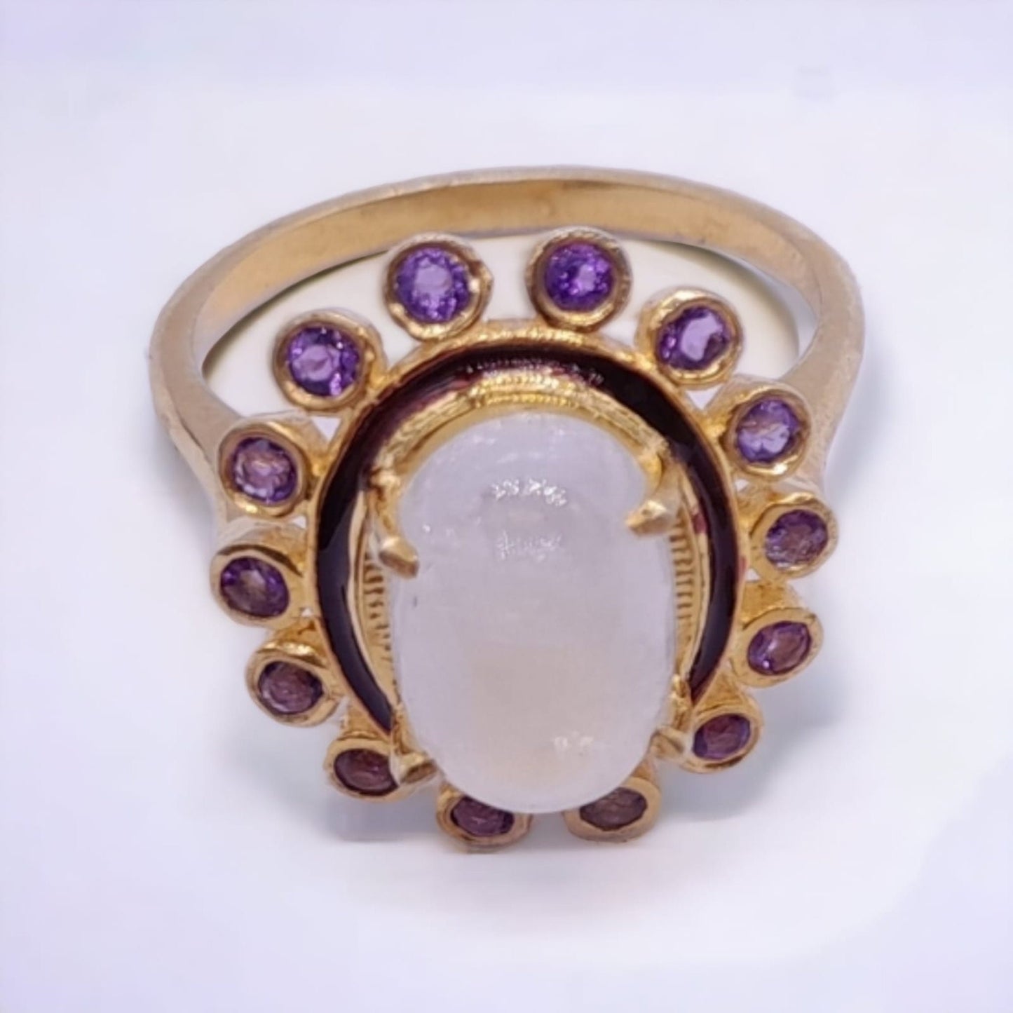 925 Sterling Silver Natural Rainbow & Amethyst Ring