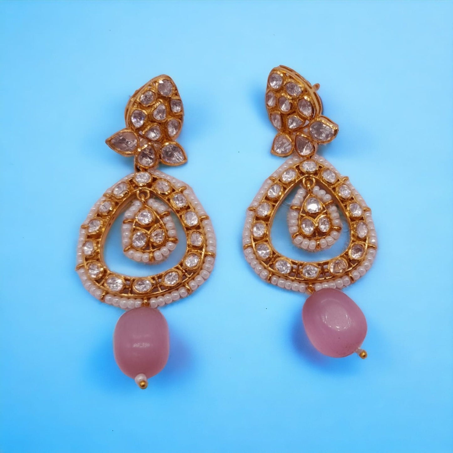 Silver Moissanite Polki Earring, Statement Polki Earring, Indian Wedding Jewelry, Indian Jewelry, Indian Traditional Jewelry, Chandbali Gift