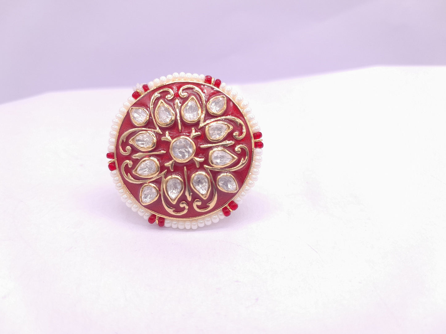 Silver Moissanite Polki Ring, Enamel Ring, Polki Ring, Polki Statement Ring, Silver Cocktail Ring, Wedding Ring, Traditional Silver Ring